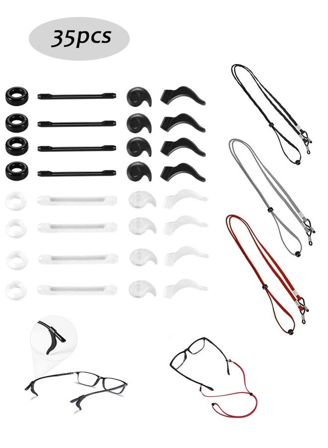 16 Pairs Eyeglasses Retainers and 3Pcs Eye Glasses String Holder Strap, Premium Silicone Anti-Slip Eyeglass Holder, Comfort Ear Grip Hooks Protectors for Spectacle Sunglasses Reading Glasses Eyewears - Image 1